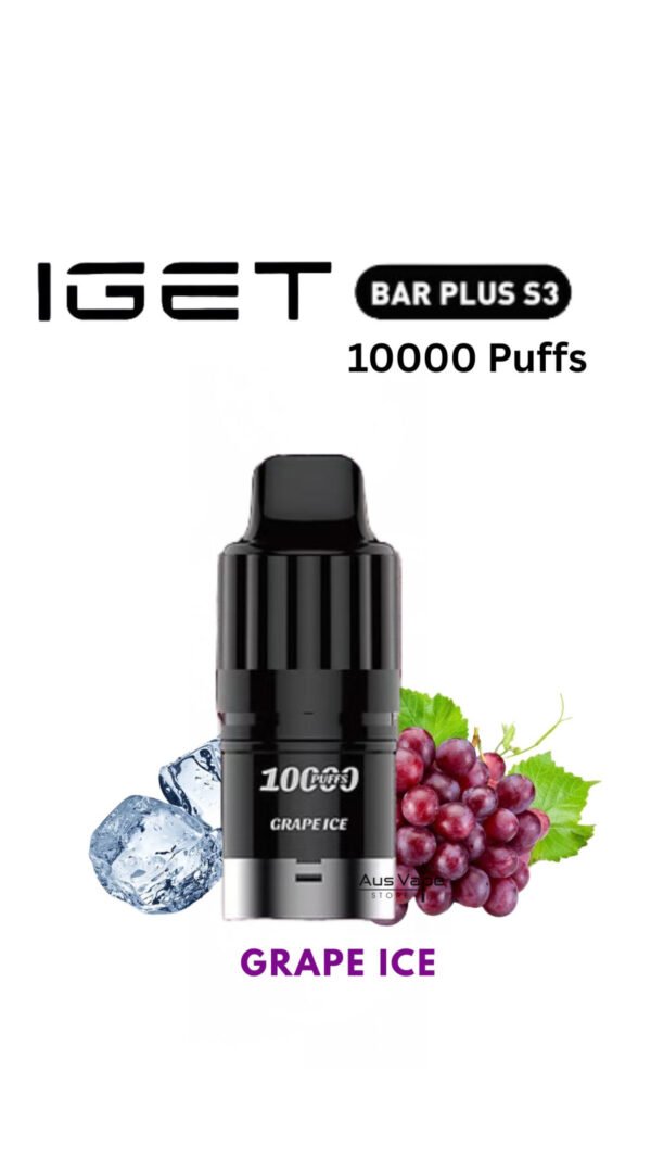 162307AD-D172-49F1-A854-A4DFA537FE4D-600x1067-1.jpeg IGET BAR PLUS S3 POD ONLY – GRAPE ICE – 10.000 PUFFS - Image 1
