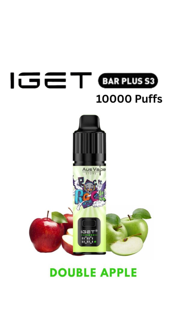 87F0F9E8-793A-481F-96AE-0DD47B8EAEC2-600x1067-1.jpeg IGET BAR PLUS KIT S3 – DOUBLE APPLE – 10 000 PUFFS - Image 1