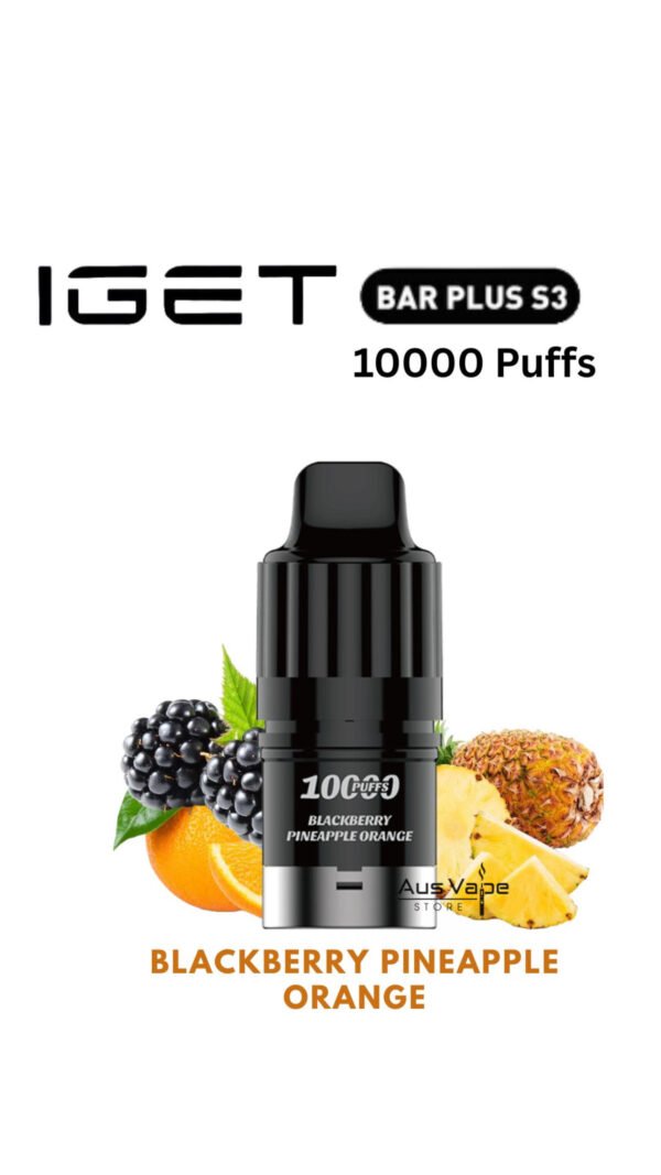 CDDEEFF3-561E-4B2D-A1DC-B2E8180ED4AA-600x1067-1.jpeg IGET BAR PLUS S3 POD ONLY – BLACKBERRY PINEAPPLE ORANGE – 10.000 PUFFS - Image 1