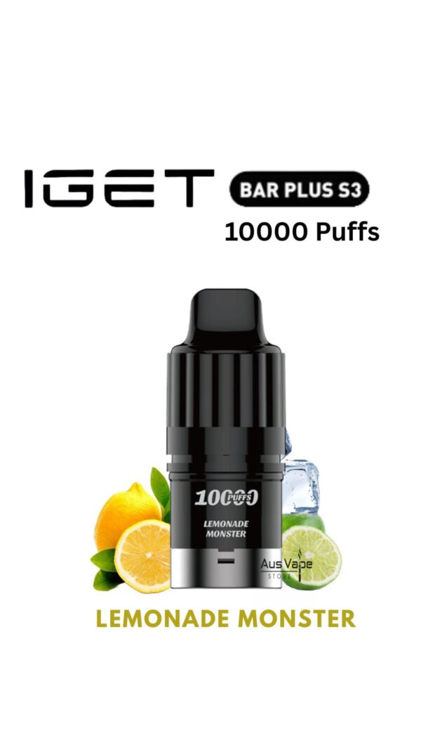 D12037DB-AC9E-4973-BEF9-24DE89FD4BA8-600x1067-1.jpeg IGET BAR PLUS S3 POD ONLY – LEMONADE MONSTER – 10.000 PUFFS - Image 1