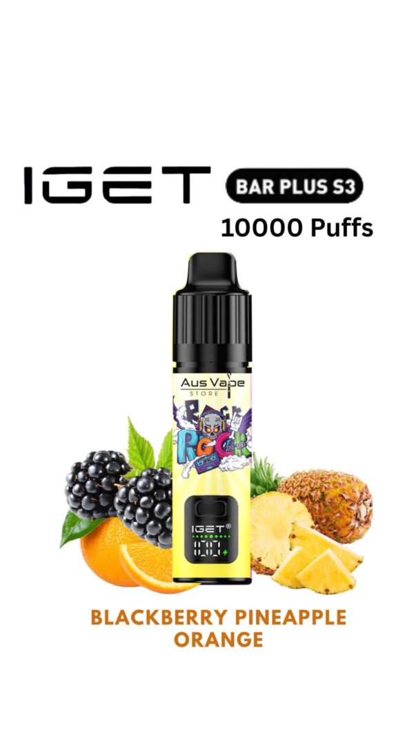 D766D6F9-F023-444F-93DD-359849C2B863-600x1067-1.jpeg IGET BAR PLUS KIT S3 – BLACKBERRY PINEAPPLE ORANGE – 10 000 PUFFS - Image 1