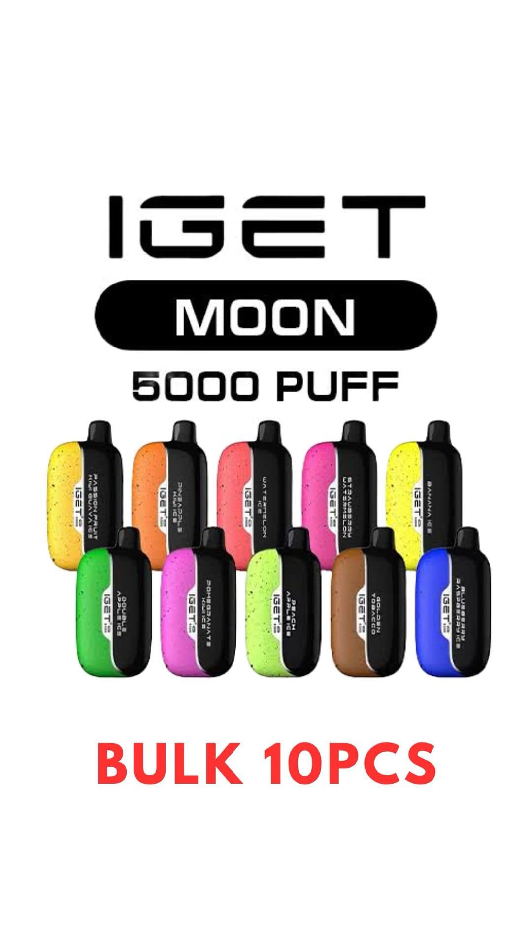 IMG_7236.jpg BULK 10 PCS – IGET MOON 5000 PUFFS – CAN MIX FLAVOURS - Image 1