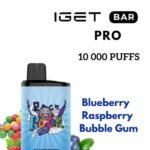 IGET BAR PRO – BLUEBERRY RASPBERRY BUBBLE GUM – 10 000 PUFFS